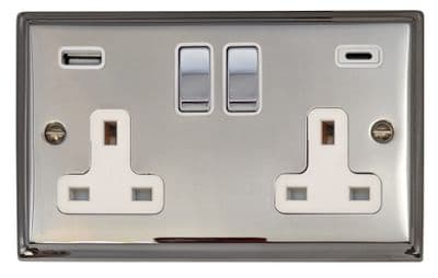 G&H DC2911 Deco Plate Polished Chrome 2 Gang Double 13A Plug Socket 3.1A USB A + C