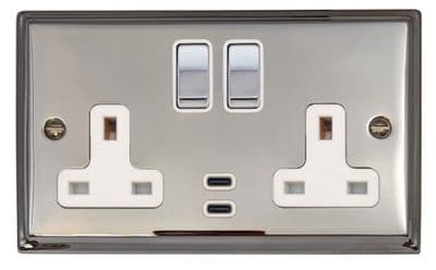G&H DC2913 Deco Plate Polished Chrome 2 Gang Double 13A Plug Socket Dual 4.2A USB C