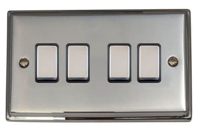 G&H DC304 Deco Plate Polished Chrome 4 Gang 1 or 2 Way Rocker Light Switch