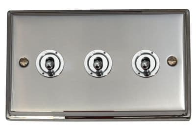 G&H DC383-PC Deco Plate Polished Chrome 3 Gang 1 or 2 Way Toggle Light Switch