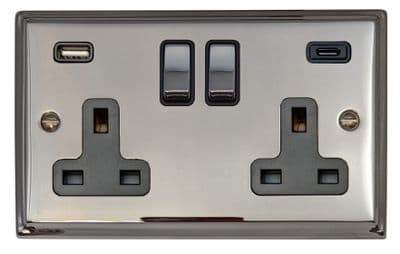 G&H DC3911 Deco Plate Polished Chrome 2 Gang Double 13A Plug Socket 3.1A USB A + C