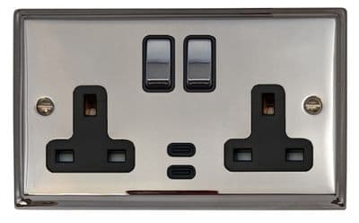 G&H DC3913 Deco Plate Polished Chrome 2 Gang Double 13A Plug Socket Dual 4.2A USB C