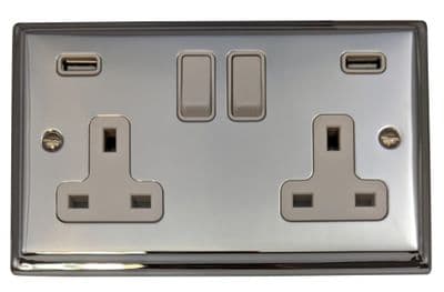 G&H DC910W Deco Plate Polished Chrome 2 Gang Double 13A Switched Plug Socket USB