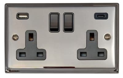 G&H DC911B Deco Plate Polished Chrome 2 Gang Double 13A Plug Socket USB A + C