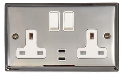 G&H DC913W Deco Plate Polished Chrome 2 Gang Double 13A Plug Socket Dual 4.2A USB C