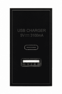 G&H DM41B Black USB Charger Module 3.1A Dual USB A + C 25mm x 50mm