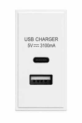 G&H DM41W White USB Charger Module 3.1A Dual USB A + C 25mm x 50mm
