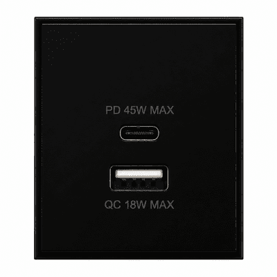 G&H DM43B Black USB Charger Module Quick Charge 45W Dual USB A + C 50mm x 50mm