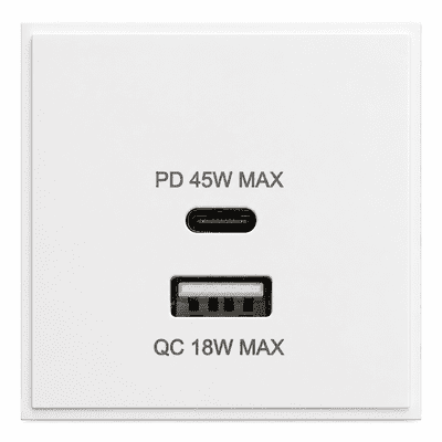G&H DM43W White USB Charger Module Quick Charge 45W Dual USB A + C 50mm x 50mm