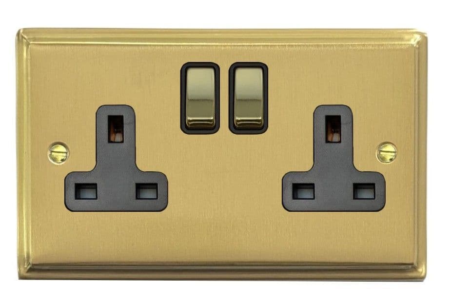 G&H DSB310 Deco Plate Satin Brushed Brass 2 Gang Double 13A Switched ...