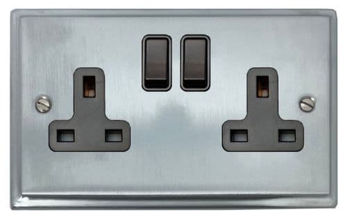 G&H DSC10B Deco Plate Satin Chrome 2 Gang Double 13A Switched Plug Socket