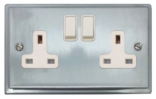 G&H DSC10W Deco Plate Satin Chrome 2 Gang Double 13A Switched Plug Socket