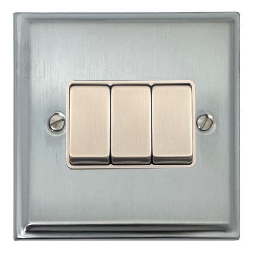 G&H DSC203 Deco Plate Satin Chrome 3 Gang 1 or 2 Way Rocker Light Switch
