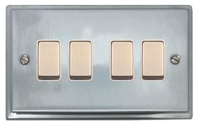 G&H DSC204 Deco Plate Satin Chrome 4 Gang 1 or 2 Way Rocker Light Switch