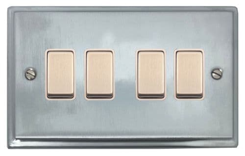 G&H DSC204 Deco Plate Satin Chrome 4 Gang 1 or 2 Way Rocker Light Switch