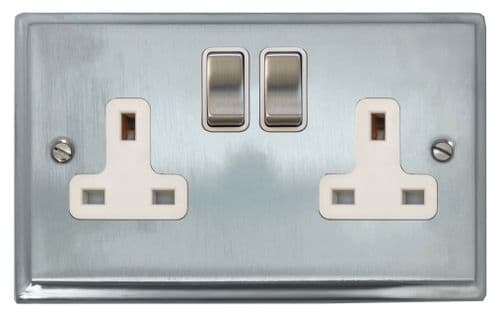 G&H DSC210 Deco Plate Satin Chrome 2 Gang Double 13A Switched Plug Socket