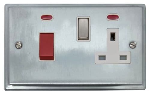 G&H DSC229 Deco Plate Satin Chrome 45 Amp DP Cooker Switch & 13A Switched Socket