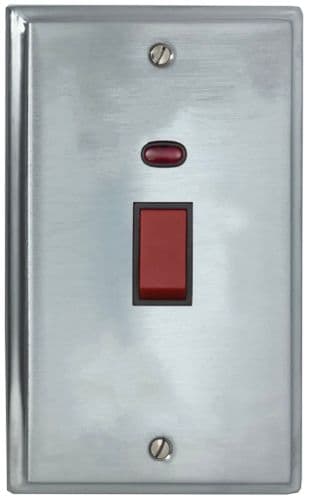 G&H DSC28B Deco Plate Satin Chrome 45 Amp DP Cooker Switch & Neon Vertical Plate