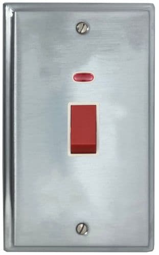 G&H DSC28W Deco Plate Satin Chrome 45 Amp DP Cooker Switch & Neon Vertical Plate