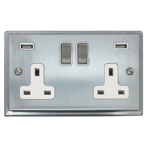 G&H DSC2910 Deco Plate Satin Chrome 2 Gang Double 13A Switched Plug Socket 2.1A USB