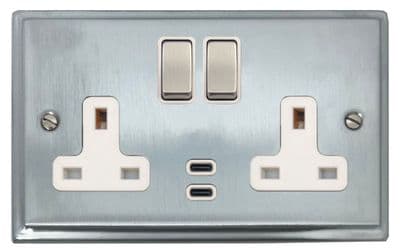 G&H DSC2913 Deco Plate Satin Chrome 2 Gang Double 13A Plug Socket Dual 4.2A USB C