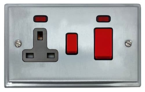 G&H DSC29B Deco Plate Satin Chrome 45 Amp DP Cooker Switch & 13A Switched Socket