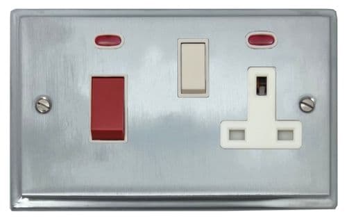 G&H DSC29W Deco Plate Satin Chrome 45 Amp DP Cooker Switch & 13A Switched Socket