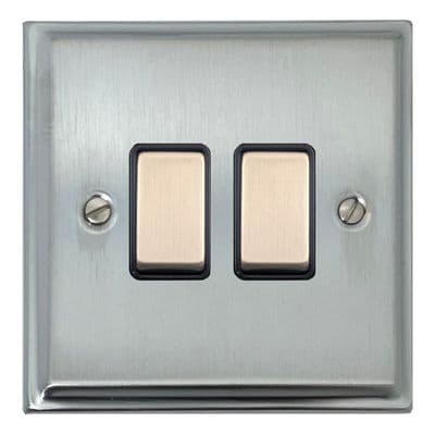 G&H DSC302 Deco Plate Satin Chrome 2 Gang 1 or 2 Way Rocker Light Switch