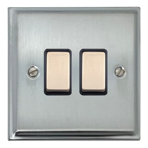 G&H DSC302 Deco Plate Satin Chrome 2 Gang 1 or 2 Way Rocker Light Switch