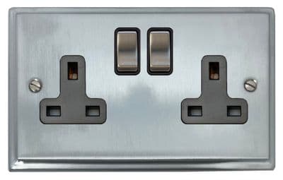 G&H DSC310 Deco Plate Satin Chrome 2 Gang Double 13A Switched Plug Socket