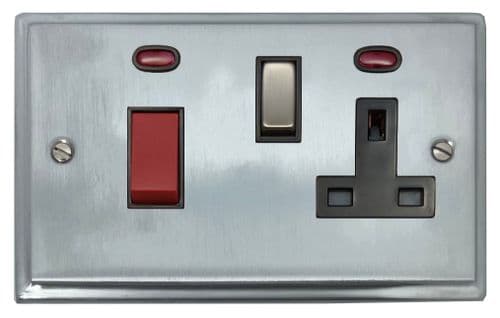 G&H DSC329 Deco Plate Satin Chrome 45 Amp DP Cooker Switch & 13A Switched Socket