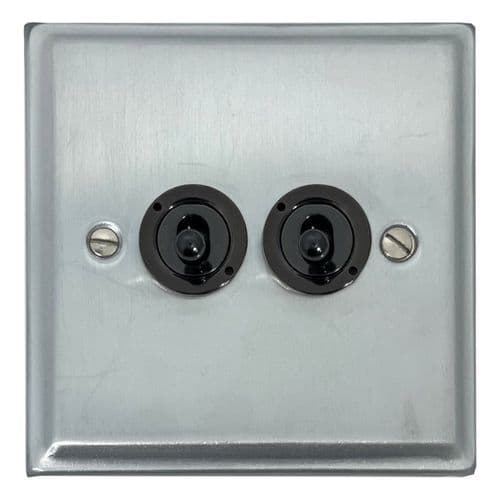 G&H DSC382-FBK Deco Plate Satin Chrome 2 Gang 2 Way Toggle Light Switch