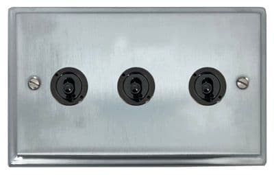 G&H DSC383-FBK Deco Plate Satin Chrome 3 Gang 2 Way Toggle Light Switch