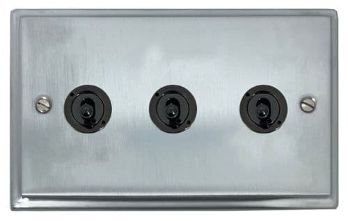 G&H DSC383-FBK Deco Plate Satin Chrome 3 Gang 2 Way Toggle Light Switch
