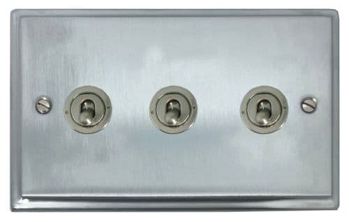 G&H DSC383-SS Deco Plate Satin Chrome 3 Gang 1 or 2 Way Toggle Light Switch