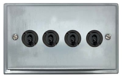 G&H DSC384-FBK Deco Plate Satin Chrome 4 Gang 2 Way Toggle Light Switch