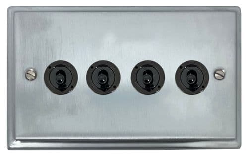 G&H DSC384-FBK Deco Plate Satin Chrome 4 Gang 2 Way Toggle Light Switch