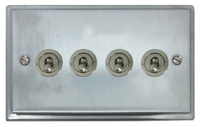 G&H DSC384-SS Deco Plate Satin Chrome 4 Gang 1 or 2 Way Toggle Light Switch
