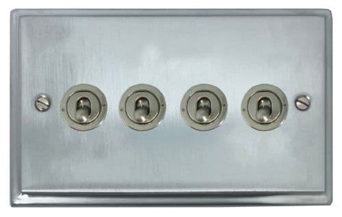 G&H DSC384-SS Deco Plate Satin Chrome 4 Gang 1 or 2 Way Toggle Light Switch