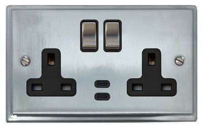 G&H DSC3913 Deco Plate Satin Chrome 2 Gang Double 13A Plug Socket Dual 4.2A USB C