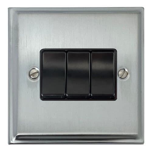 G&H DSC3B Deco Plate Satin Chrome 3 Gang 1 or 2 Way Rocker Light Switch