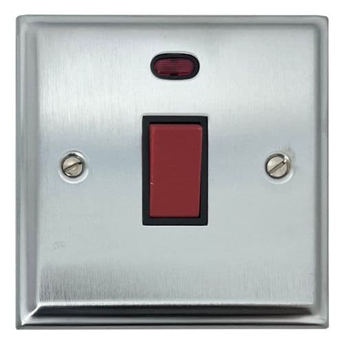 G&H DSC46B Deco Plate Satin Chrome 45 Amp DP Cooker Switch & Neon Single Plate