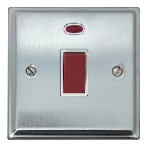 G&H DSC46W Deco Plate Satin Chrome 45 Amp DP Cooker Switch & Neon Single Plate