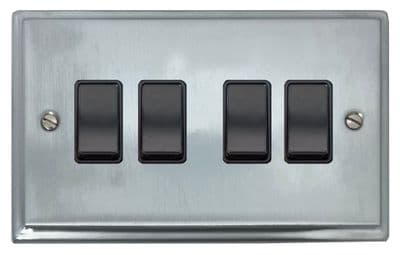 G&H DSC4B Deco Plate Satin Chrome 4 Gang 1 or 2 Way Rocker Light Switch