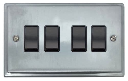 G&H DSC4B Deco Plate Satin Chrome 4 Gang 1 or 2 Way Rocker Light Switch