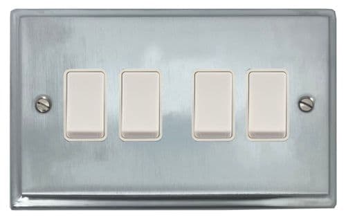 G&H DSC4W Deco Plate Satin Chrome 4 Gang 1 or 2 Way Rocker Light Switch
