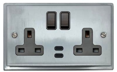 G&H DSC913B Deco Plate Satin Chrome 2 Gang Double 13A Plug Socket Dual 4.2A USB C
