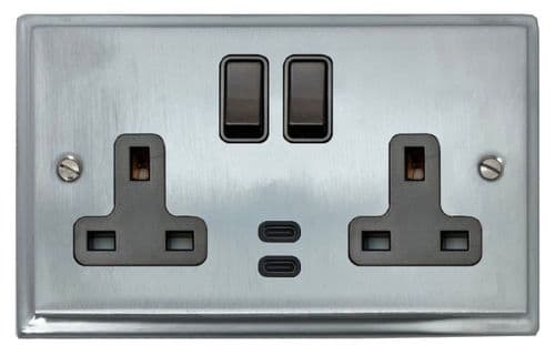 G&H DSC913B Deco Plate Satin Chrome 2 Gang Double 13A Plug Socket Dual 4.2A USB C