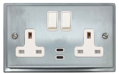 G&H DSC913W Deco Plate Satin Chrome 2 Gang Double 13A Plug Socket Dual 4.2A USB C