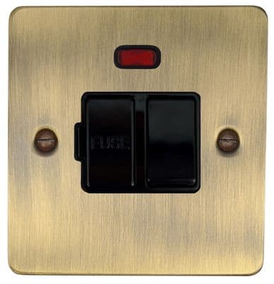 G&H FAB27B Flat Plate Antique Brass 1 Gang Fused Spur 13A Switched & Neon